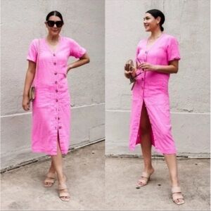 Lou & Grey Hot Pink Button-Front Midi Dress